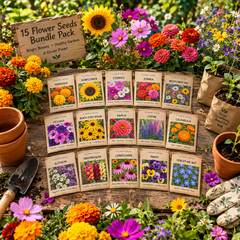 15 Flower Seeds Packets (Random) Bundle Pack – Mixed Flower Seeds for Home Gardening