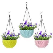 Set of 3 Hanging Pots with Chain | Decorative Plastic Planters for Home & Garden
