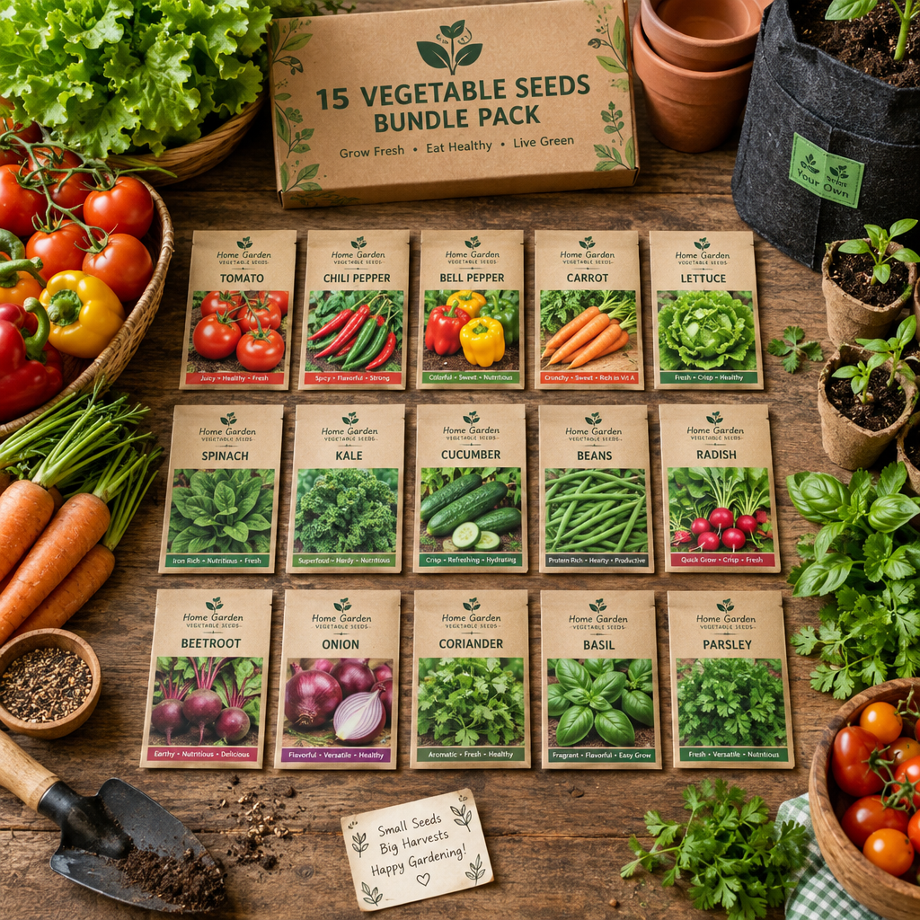 15 Vegetable Seeds (Random) Bundle Pack – Mixed Vegetable Seeds for Home Gardening