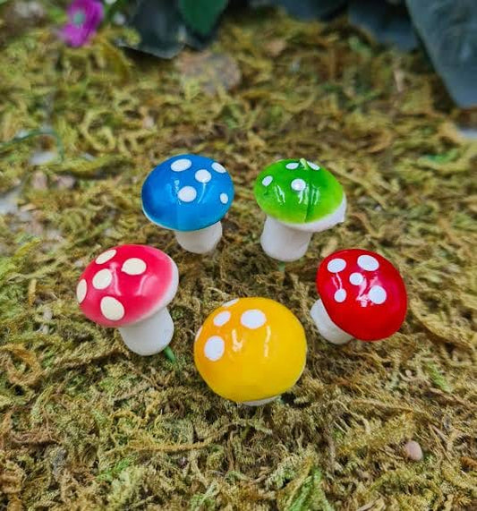 Multicolour Decorative Small Mushrooms – Mini Garden Ornament Set